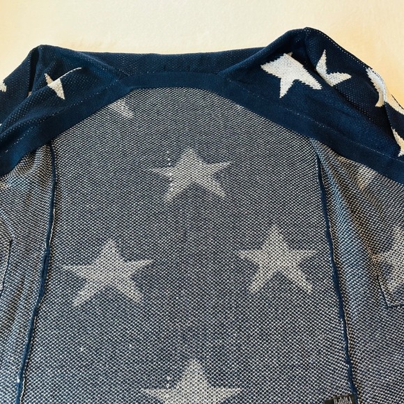 Evelyn Taylor Star Print Cardigan Sweater Knit Open Front Blue Large NWT - Picture 10 of 11